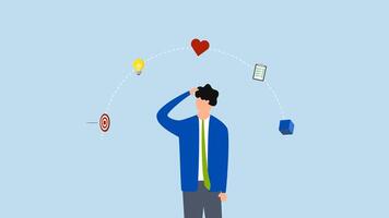 Design thinking process, 4k animation of businessman thinking with empathy, define, ideate, prototype and test idea for implementation. video