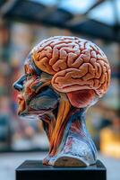 Anatomical model showing brain and neck muscles photo