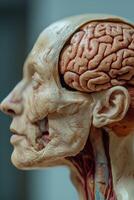 Anatomical model showing the brain and neck muscles photo
