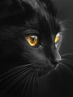 Black cat staring intensely with bright yellow eyes photo