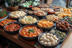 Assorted Asian Dishes on a Wooden Table photo