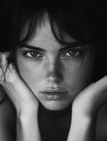 Intense Black and White Portrait of a Woman photo