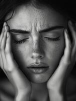 Contemplative Woman with Hands on Face photo