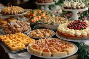 Catering service presenting delicious food for party guests photo