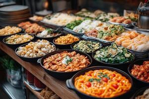 Catering buffet with many dishes offering a variety of delicious food photo