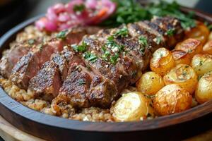 Succulent Grilled Steak with Roasted Potatoes photo