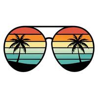 Sunglasses with Palm Trees and Tropical Sunset Reflection Design vector