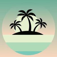 Tropical Island Silhouette with Palm Trees in a Circular Frame vector