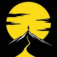 Minimalist Design Featuring a Silhouette of a Person Standing on a Mountain vector