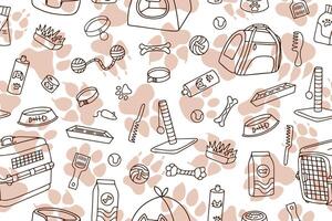 Seamless pattern of hand drawn pet shop assortment in doodle style vector