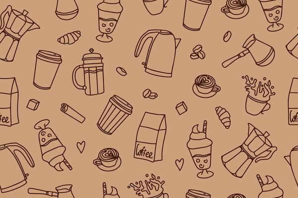 Seamless pattern of coffee time doodle. Teapots, cups, turk and sweets in doodle style. illustration. illustration