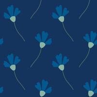 Cornflower seamless pattern. Flower of Knapweed on dark blue background. Doodle style. Hand drawn texture. Fabric design. Flat design vector