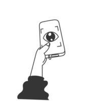 a hand holding a phone with an eye scan on it vector