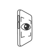 a black and white drawing of a phone with an eye scanner on it vector