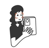 a woman holding a smartphone with a camera eye scan on it vector