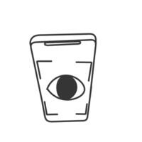 a black and white drawing of a phone with an eye recognition vector
