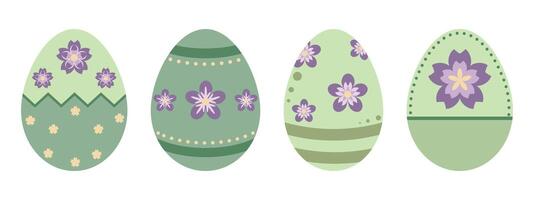 Green Easter Eggs With Flowers Pattern vector