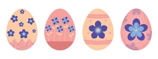 Peach And Blue Easter Eggs With Flowers Pattern vector