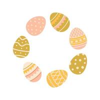 Painted Easter eggs frame, border with copy space. Flat style design. Easter holiday seasonal card, banner, poster, element, background vector