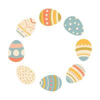 Painted Easter eggs frame, border with copy space. Flat style design. Easter holiday seasonal card, banner, poster, element, background vector