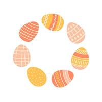 Painted Easter eggs frame, border with copy space. Flat style design. Easter holiday seasonal card, banner, poster, element, background vector