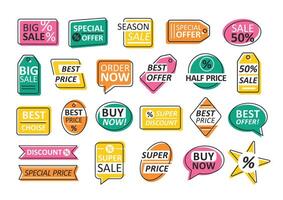 Bundle of labels isolated on white background. Set of colorful tags for shop or store sale and discount - best offer, price, choice. Creative colored illustration for promotion, advertisement vector