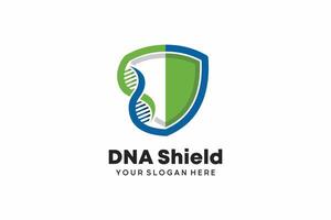 DNA logo design with a combination of shield icon symbols vector