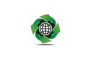 Global recycling logo design. Illustration of a green globe with arrows surrounding it vector