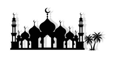Silhouette of a Majestic Mosque, Palm Trees, Islamic Architecture, Scenic View. Islamic Mosque Silhouette, Palm Trees, Scenic View, Religious Landmark vector