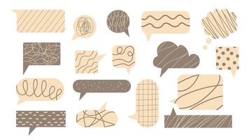 Retro pastel speech bubbles collectiont. Talk cloud icon in beige colors, sticker with scribble drawn texture inside. vector