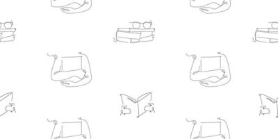 Hand-Drawn minimalist seamless pattern with line art of reading books in continuous style. White background, backdrop for textile, wrapping paper, fabric, cover, wallpaper, print design. vector