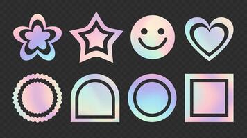 Holographic Sticker Set. Stickers in pastel neon colors in retro y2k style. gradient icons for designs vector
