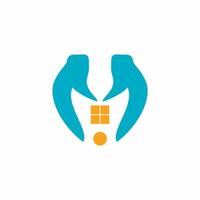 Volunteer house logo by combining a hand that forms the outline of a house with a window vector