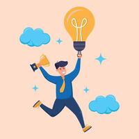 Illustration of Businessman with a Genius Idea. Flying Character Concept Carrying Trophy vector