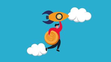 Illustration of Character Success with Skyrocketing Character Concept vector