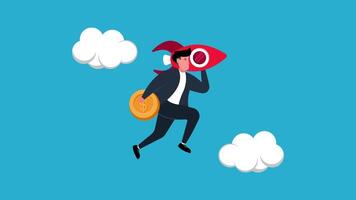 Illustration of Businessman Character Achieving Success with Skyrocketing Character Concept vector