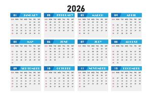 Simple Classic Calendar Template For 2026 Year vector