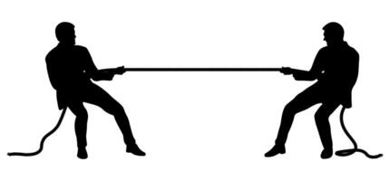 Silhouette illustration of two men in suits pulling a rope vector