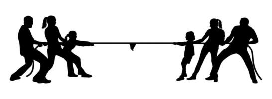 Silhouette of two families tugging on a tug of war vector