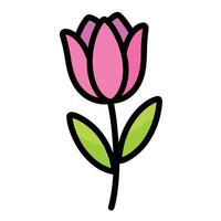 A pink flower with green leaves on a white background vector