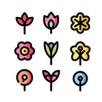 A set of colorful flowers and leaves with a simple, minimalist and unique shape vector