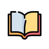 An open book icon with a red and yellow cover and yellow and blue book contents vector