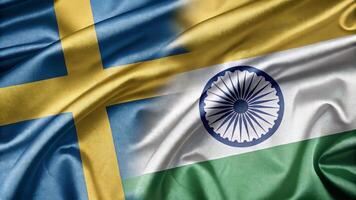 Blended Flags of Sweden and India Symbolizing Cooperation and Unity photo