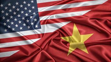 Flags of the United States and Vietnam Overlapping in Unity and Collaboration photo