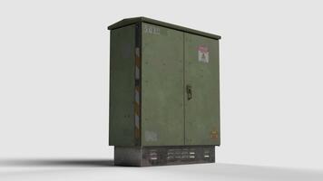 green high voltage power box with warning, left view photo
