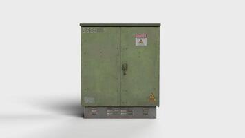 green high voltage power box with warning, front view photo