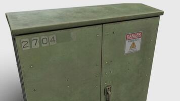 green high voltage power box with warning, near view photo