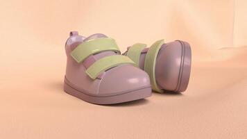 pink baby slipper on pink backdrop, bottom view photo