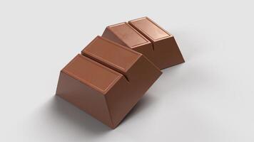 pieces of chocolate bar in white background, right side view photo
