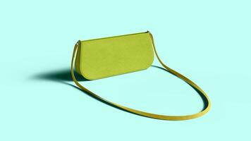green mini bag with handle on blue backdrop, front view photo
